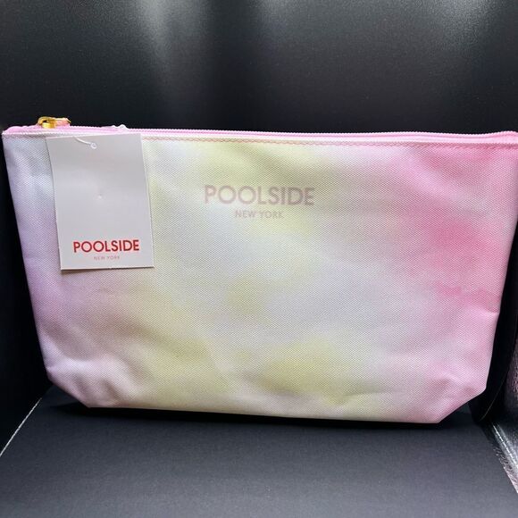 NWT! Tie Dye Pink Yellow Lavender Poolside Water Resistant Pouch Wristlet Strap - Picture 3 of 5